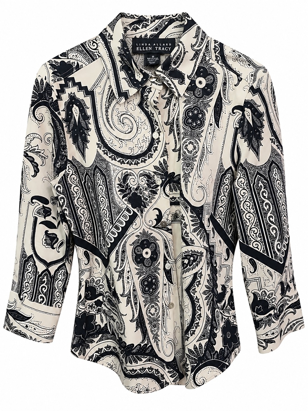 Ellen Tracy Black & Tan Paisley Button-Down Women's Shirt